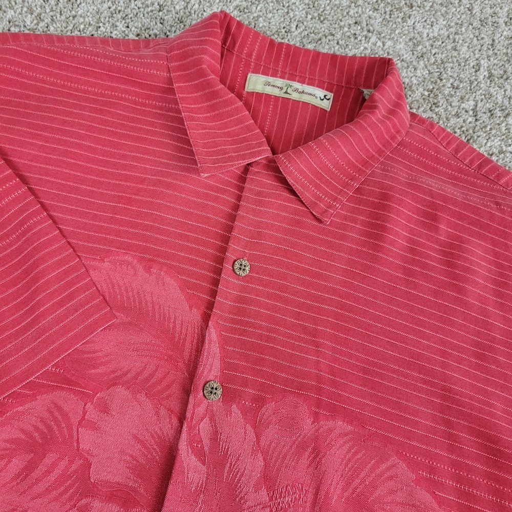 Vintage Tommy Bahama Mens Large Red Floral Jacquard Hawaiian SS 100% Silk
